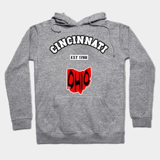 🐱‍👤 Cincinnati Ohio Strong, Black and Red Map, 1788, City Pride Hoodie